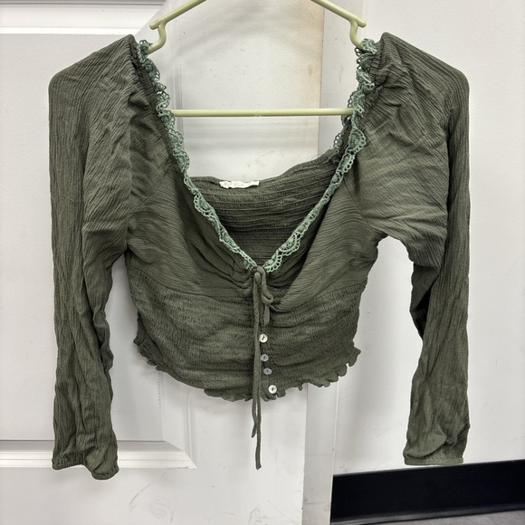 ILLA ILLA Sage Green Ruched Blouse - Picture 1 of 4